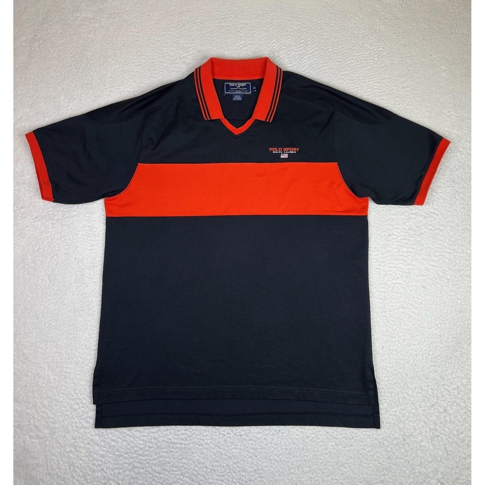 Polo Sport‎ Ralph Lauren Polo Shirt Mens XL Gray Red Colorblock Logo Jersey Knit